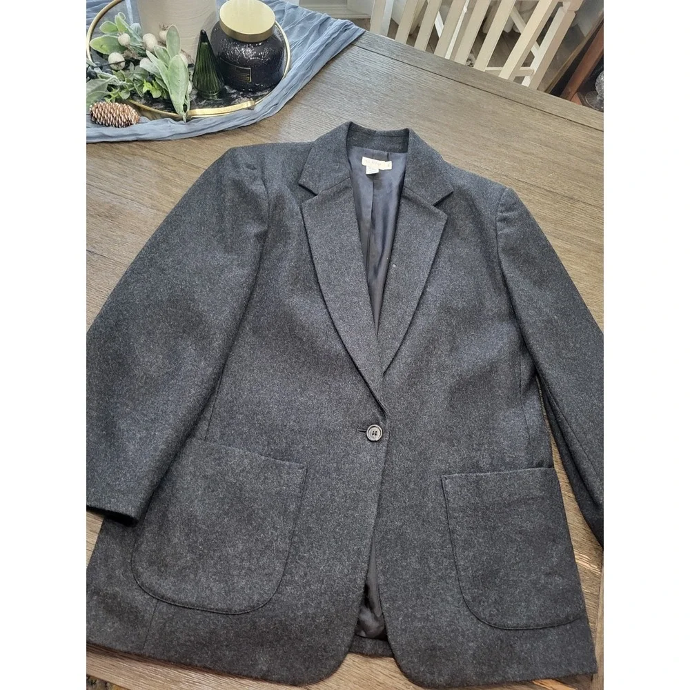 VTG‎ J Crew Womens Wool Blazer Size 14 Long Sleeve Button Pockets Charcoal Gray